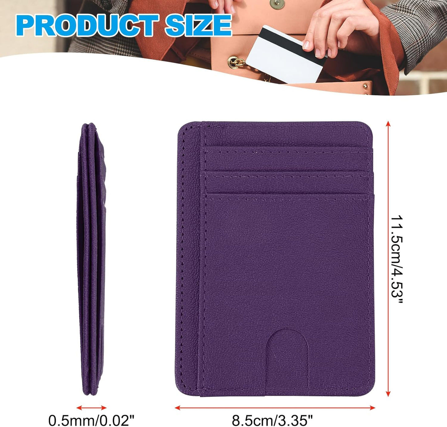 Minimalist Slim Wallet, Leather Front Pocket RFID Blocking Wallet Credit Card Holder Money Clip with ID Window for Men & Women, Dark Purple -