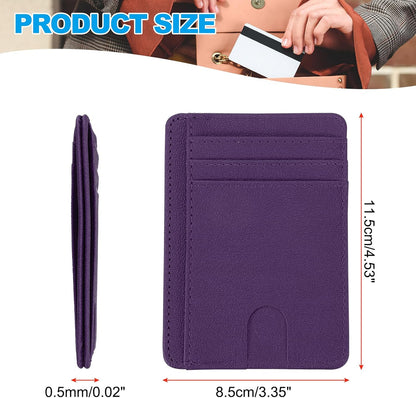 Minimalist Slim Wallet, Leather Front Pocket RFID Blocking Wallet Credit Card Holder Money Clip with ID Window for Men & Women, Dark Purple -