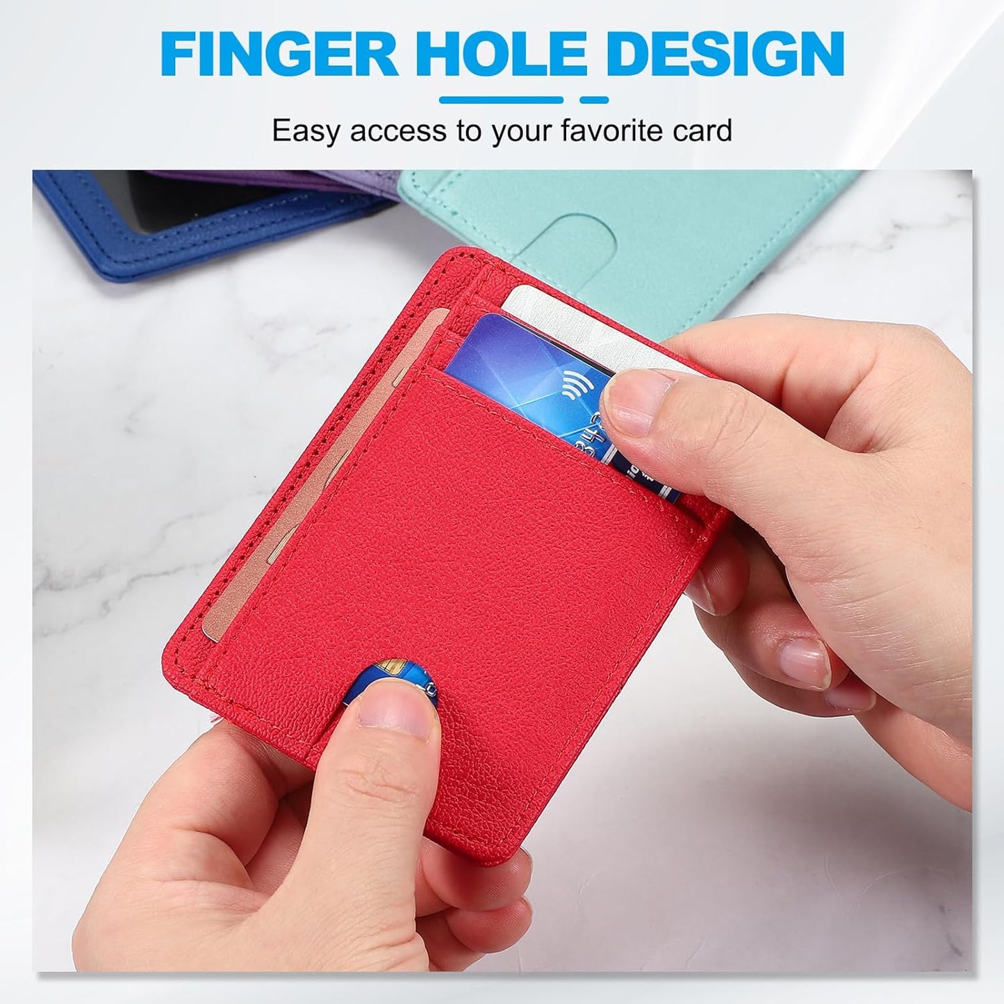 Minimalist Slim Wallet, Leather Front Pocket RFID Blocking Wallet Credit Card Holder Money Clip with ID Window for Men & Women, Dark Purple -