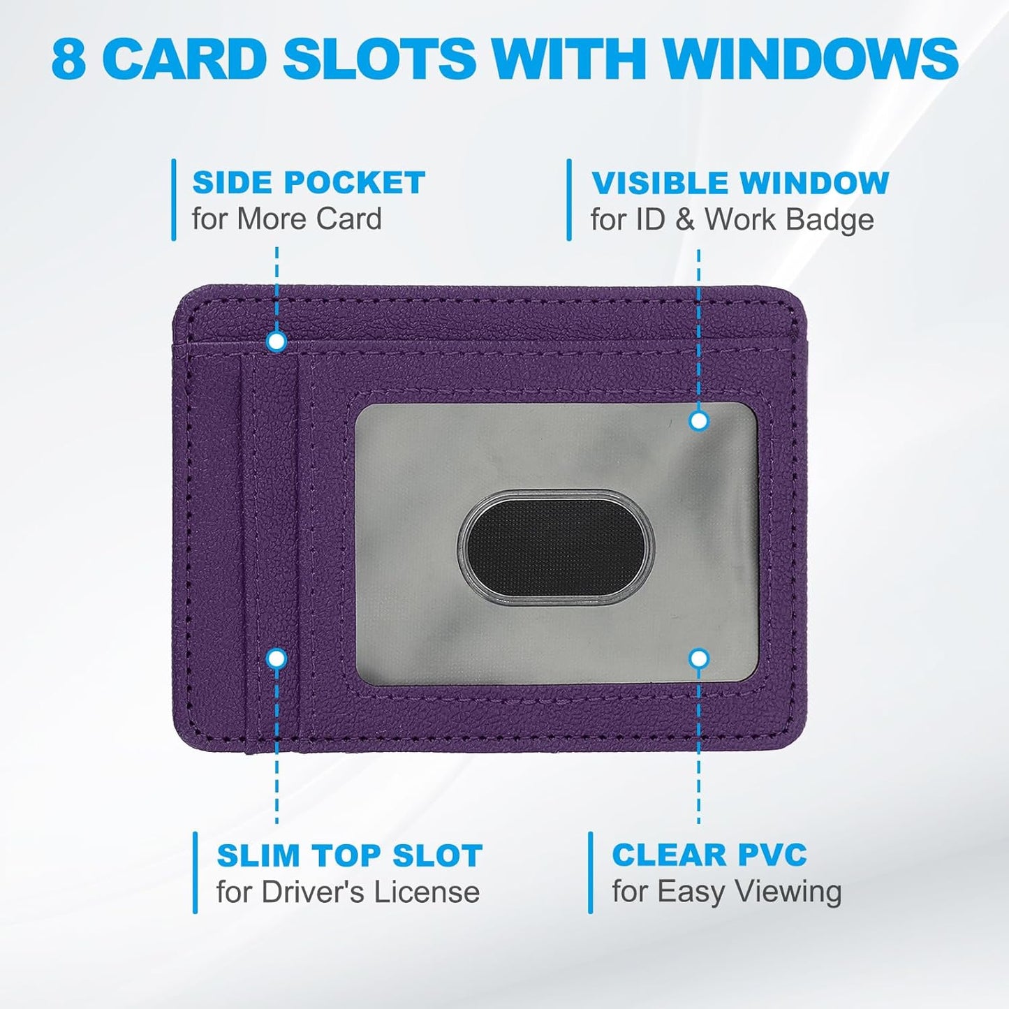 Minimalist Slim Wallet, Leather Front Pocket RFID Blocking Wallet Credit Card Holder Money Clip with ID Window for Men & Women, Dark Purple -