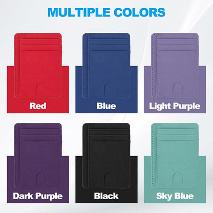 Minimalist Slim Wallet, Leather Front Pocket RFID Blocking Wallet Credit Card Holder Money Clip with ID Window for Men & Women, Dark Purple -