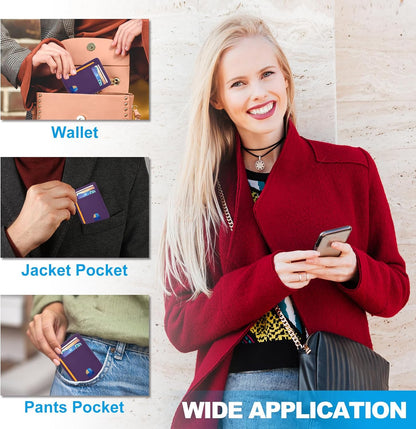 Minimalist Slim Wallet, Leather Front Pocket RFID Blocking Wallet Credit Card Holder Money Clip with ID Window for Men & Women, Dark Purple -