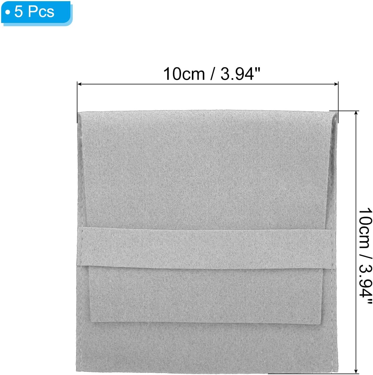 10x10cm Jewelry Pouches with Band, 5 Pack Microfiber Portable Soft Storage for Necklace Bracelet Earring Watch Rings Brooch, Light Grey
