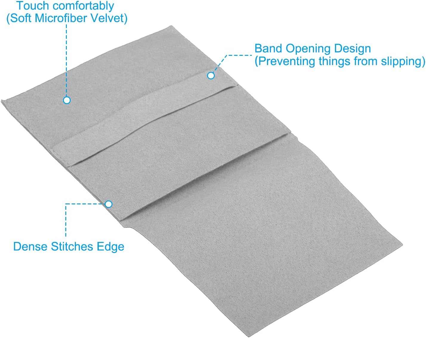 10x10cm Jewelry Pouches with Band, 5 Pack Microfiber Portable Soft Storage for Necklace Bracelet Earring Watch Rings Brooch, Light Grey