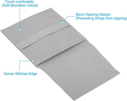 10x10cm Jewelry Pouches with Band, 5 Pack Microfiber Portable Soft Storage for Necklace Bracelet Earring Watch Rings Brooch, Light Grey