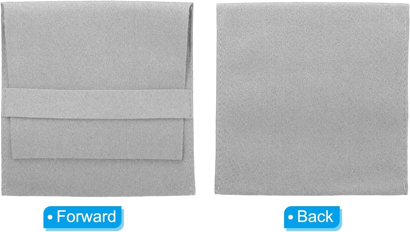 10x10cm Jewelry Pouches with Band, 5 Pack Microfiber Portable Soft Storage for Necklace Bracelet Earring Watch Rings Brooch, Light Grey