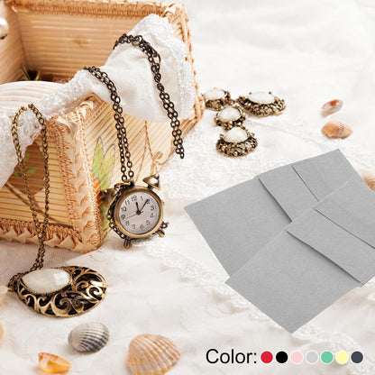 10x10cm Jewelry Pouches with Band, 5 Pack Microfiber Portable Soft Storage for Necklace Bracelet Earring Watch Rings Brooch, Light Grey