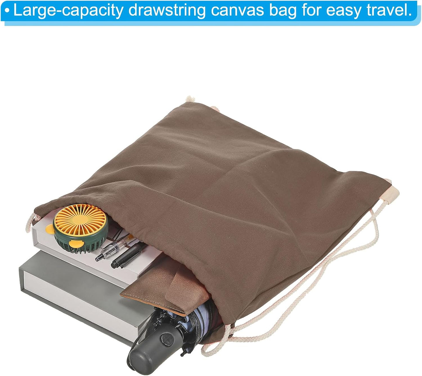 Cotton Drawstring Bags, Backpack Foldable Sports Gym Bags for Women Men Trip, Brown -