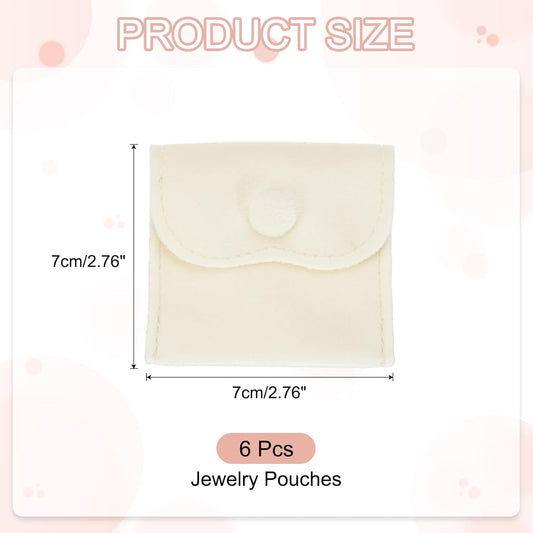 3x3 Inch Velvet Jewelry Pouches, 6 Pcs Packaging Gift Bags with Snap Button for Bracelet Necklace Rings Watch, Beige