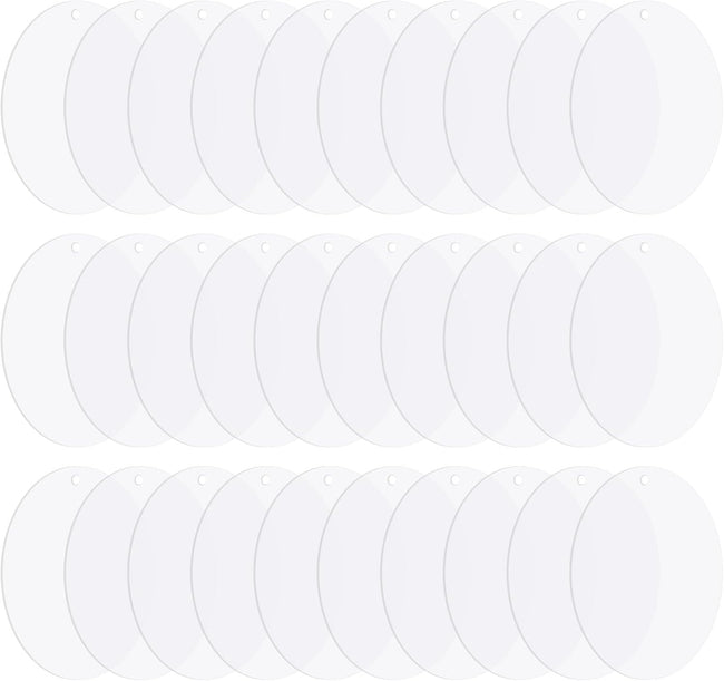 Acrylic Circle Blanks 6 Inch, 30 Pack Round Disc Ornaments with Hole for DIY Keychain Project Crafting, Clear Inch Hover Image