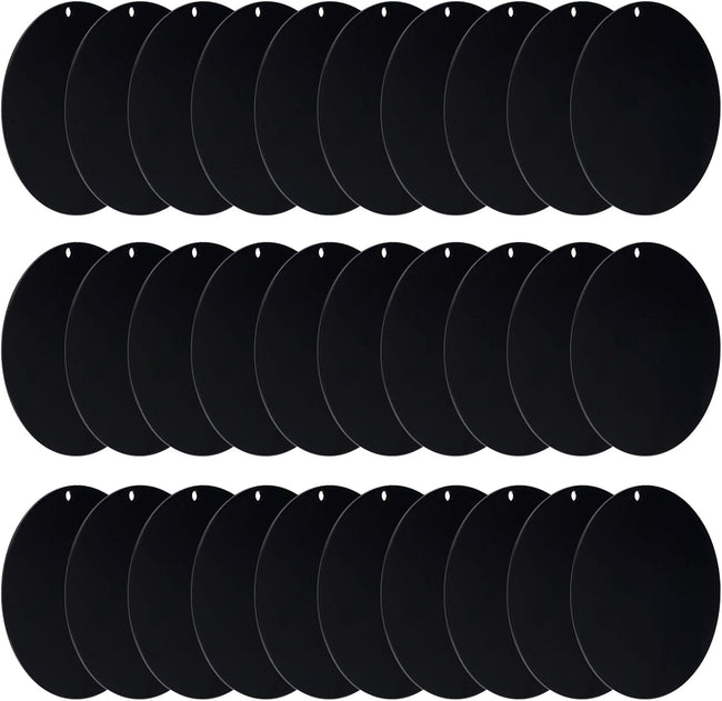 Acrylic Circle Blanks 3 Inch, 30 Pack Round Clear Disc Ornaments with Hole for DIY Keychain Project Crafting, Black Inch Hover Image