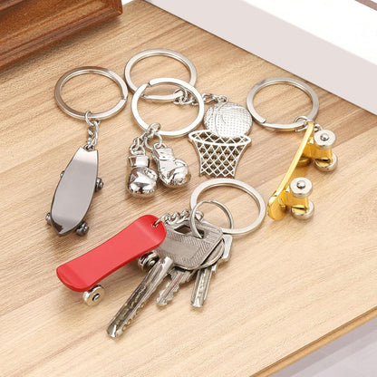 SkateBoard Hoop Keychain, Mini Cute Sports Basketball Key Chain Sport Ball Pendant Ring Bag Blue -