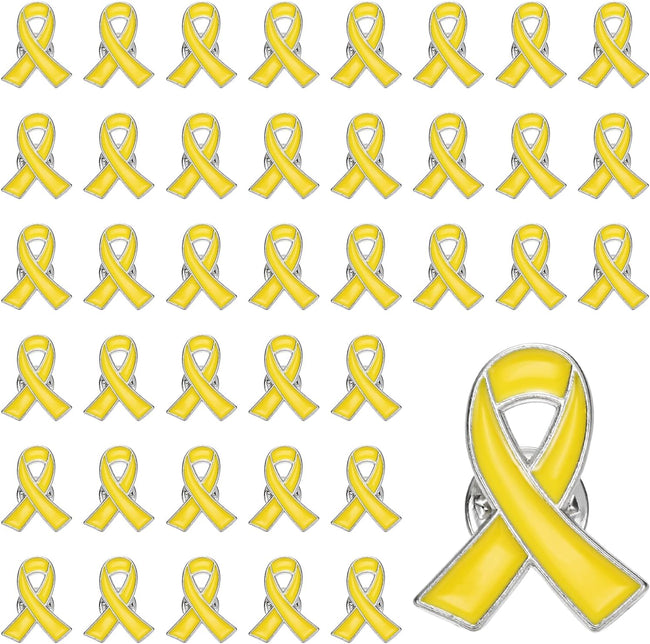 Ribbon Pins, Awareness Pins with Secure Clutch Back Enamel Lapel Brooch for Public Charity Support Fundraiser Events Yellow - Hover Image