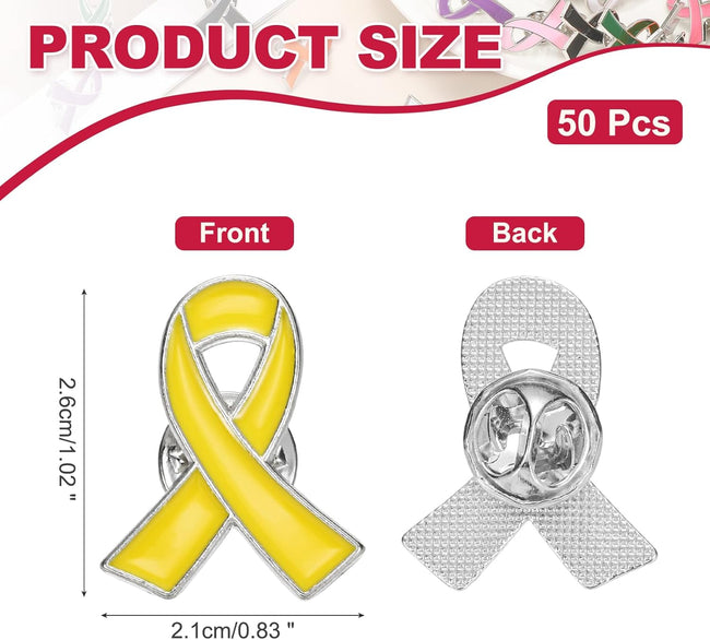 Ribbon Pins, Awareness Pins with Secure Clutch Back Enamel Lapel Brooch for Public Charity Support Fundraiser Events Yellow - Main Image