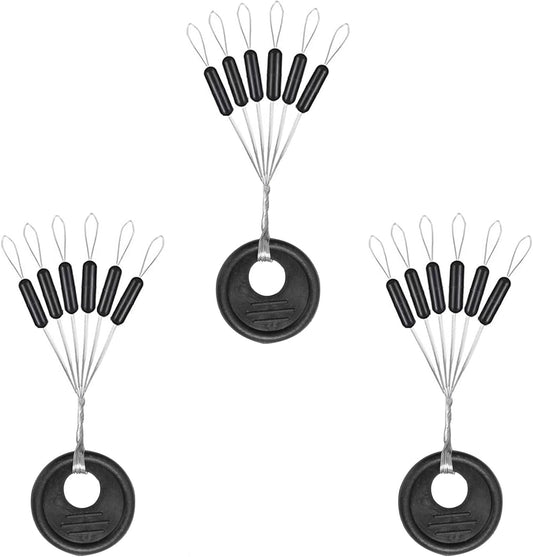 1200pcs Fishing Rubber Bobber Stoppers 6 in 1 Float Sinker Stops Black Oval Cylinder for Line Shape M(4-8LB Line)