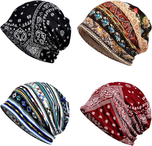 4 PCS Women Baggy Slouchy Beanie Chemo Hat Cap Snood Cancer Headwear Multicolor One Size