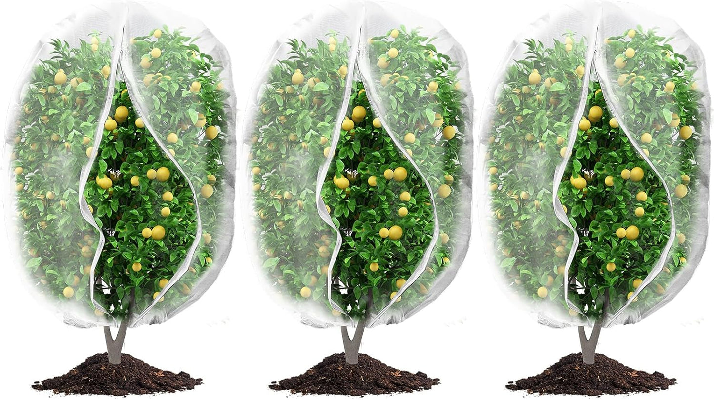3Pcs Plant Covers from Insects, Bird Netting Barrier for Blueberry Bushes with Drawstring Zipper Mesh Garden Fruit Tree Bags Plants Net Cage Protect Tomato Vegetable Citrus, 3.3×5Ft - 3.3×5Ft/ 3pcs/