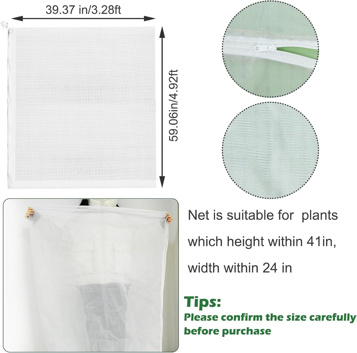 3Pcs Plant Covers from Insects, Bird Netting Barrier for Blueberry Bushes with Drawstring Zipper Mesh Garden Fruit Tree Bags Plants Net Cage Protect Tomato Vegetable Citrus, 3.3×5Ft - 3.3×5Ft/ 3pcs/