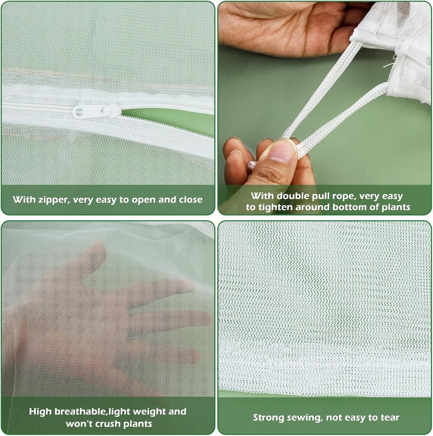 3Pcs Plant Covers from Insects, Bird Netting Barrier for Blueberry Bushes with Drawstring Zipper Mesh Garden Fruit Tree Bags Plants Net Cage Protect Tomato Vegetable Citrus, 3.3×5Ft - 3.3×5Ft/ 3pcs/