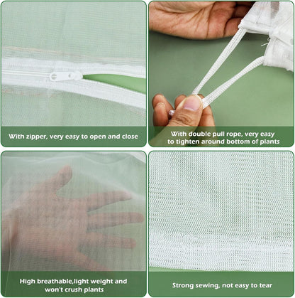 3Pcs Plant Covers from Insects, Bird Netting Barrier for Blueberry Bushes with Drawstring Zipper Mesh Garden Fruit Tree Bags Plants Net Cage Protect Tomato Vegetable Citrus, 3.3×5Ft - 3.3×5Ft/ 3pcs/