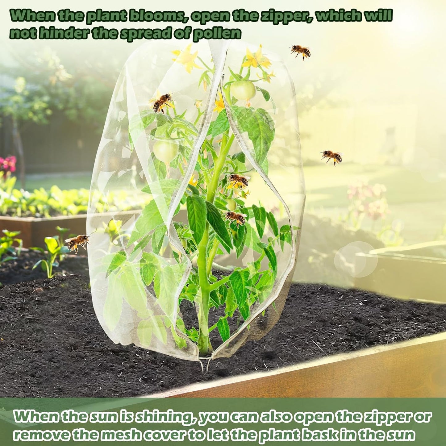 3Pcs Plant Covers from Insects, Bird Netting Barrier for Blueberry Bushes with Drawstring Zipper Mesh Garden Fruit Tree Bags Plants Net Cage Protect Tomato Vegetable Citrus, 3.3×5Ft - 3.3×5Ft/ 3pcs/