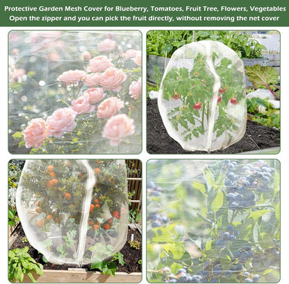 3Pcs Plant Covers from Insects, Bird Netting Barrier for Blueberry Bushes with Drawstring Zipper Mesh Garden Fruit Tree Bags Plants Net Cage Protect Tomato Vegetable Citrus, 3.3×5Ft - 3.3×5Ft/ 3pcs/