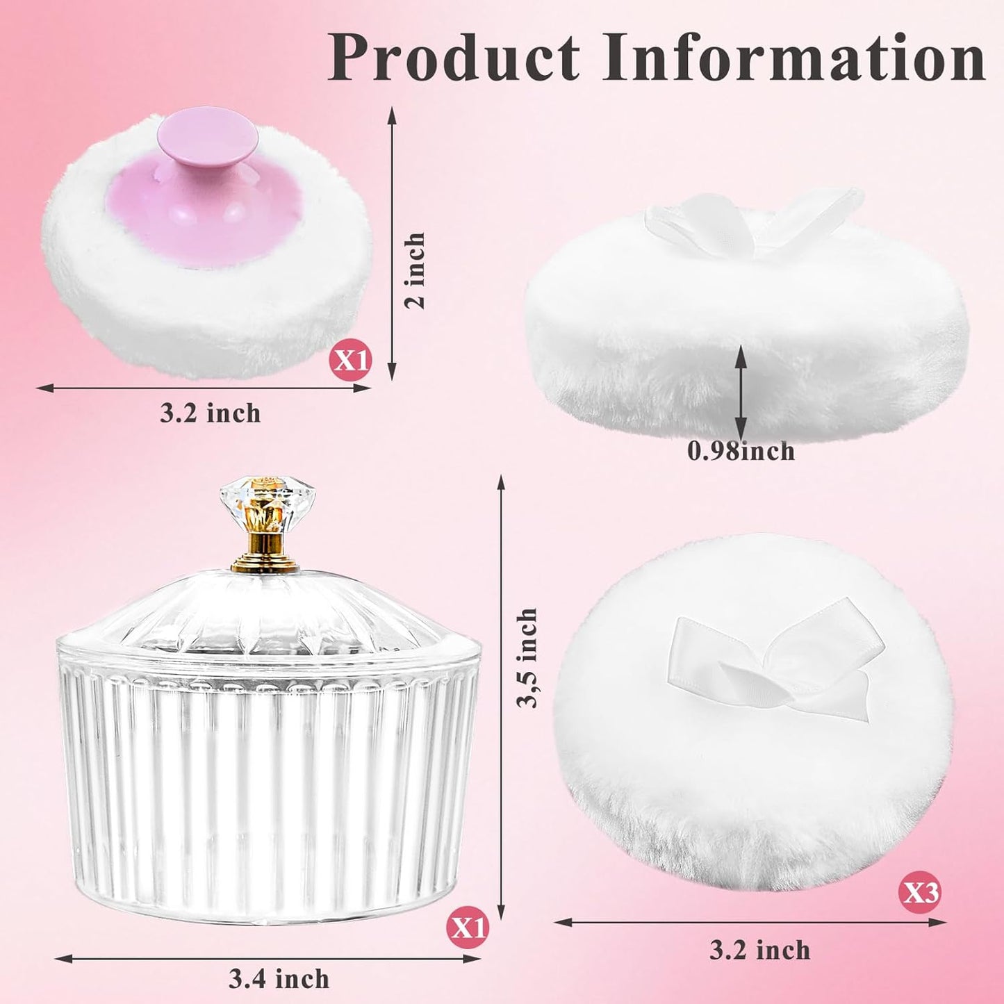 5Pcs Dusting Powder Container with Puff, 3.4 Inch Acrylic Body Containers Large Soft Puff Loose Reusable Applicator for Women Baby Face Makeup White-1 -