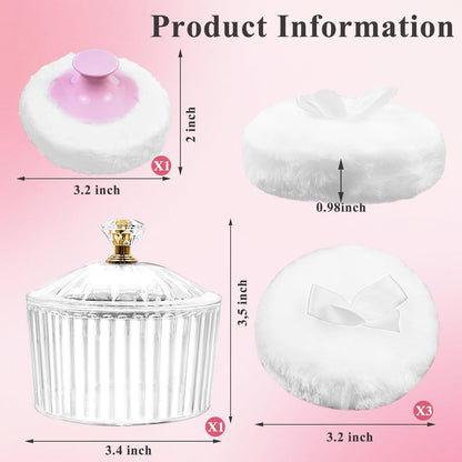 5Pcs Dusting Powder Container with Puff, 3.4 Inch Acrylic Body Containers Large Soft Puff Loose Reusable Applicator for Women Baby Face Makeup White-1 -
