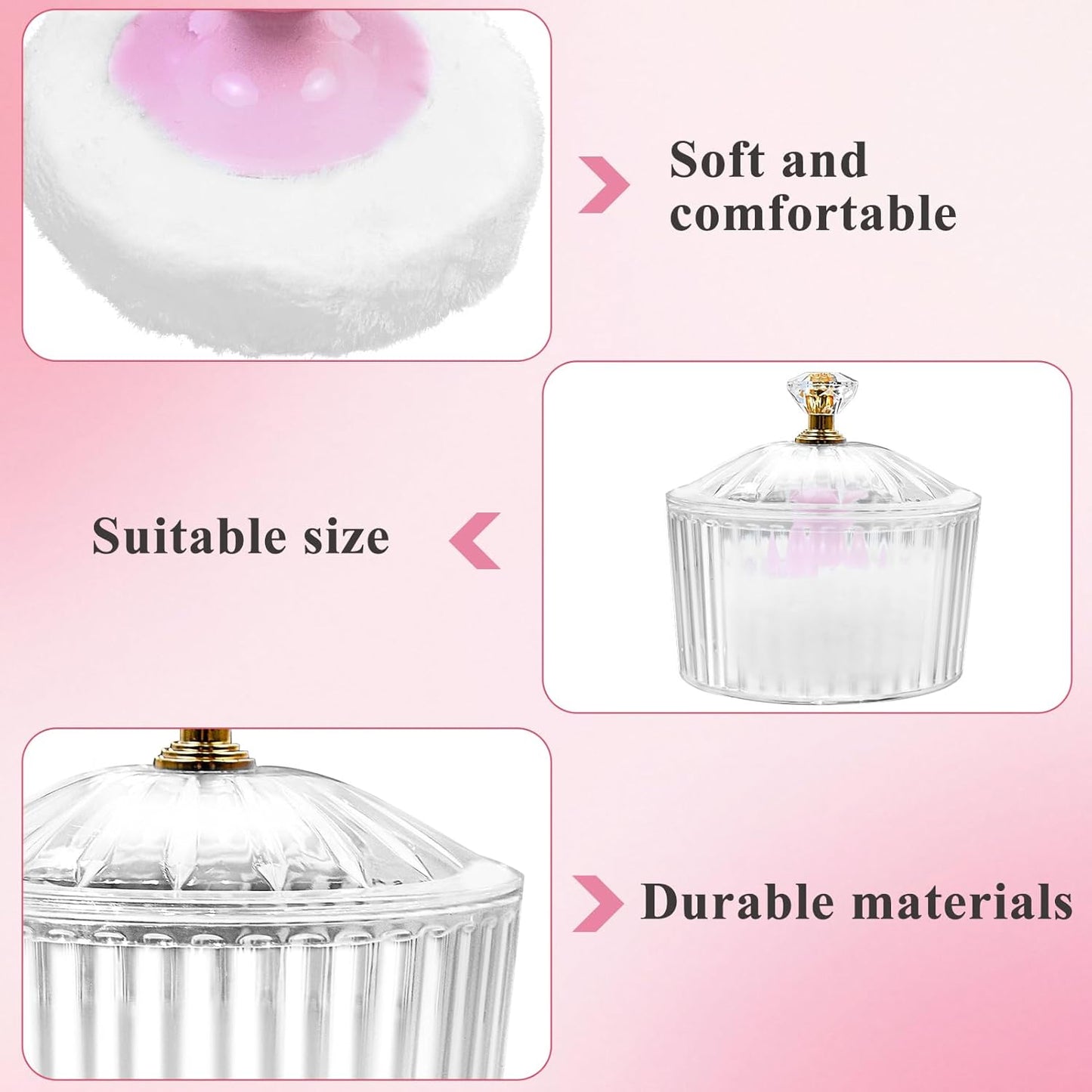 5Pcs Dusting Powder Container with Puff, 3.4 Inch Acrylic Body Containers Large Soft Puff Loose Reusable Applicator for Women Baby Face Makeup White-1 -