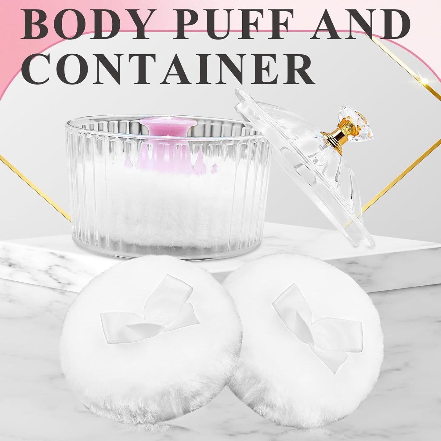 5Pcs Dusting Powder Container with Puff, 3.4 Inch Acrylic Body Containers Large Soft Puff Loose Reusable Applicator for Women Baby Face Makeup White-1 -