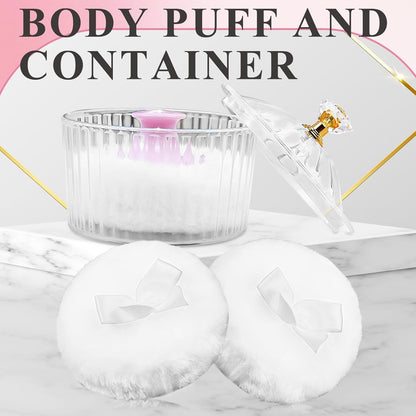 5Pcs Dusting Powder Container with Puff, 3.4 Inch Acrylic Body Containers Large Soft Puff Loose Reusable Applicator for Women Baby Face Makeup White-1 -
