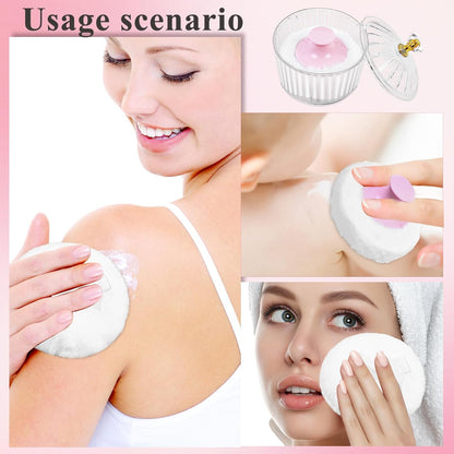 5Pcs Dusting Powder Container with Puff, 3.4 Inch Acrylic Body Containers Large Soft Puff Loose Reusable Applicator for Women Baby Face Makeup White-1 -