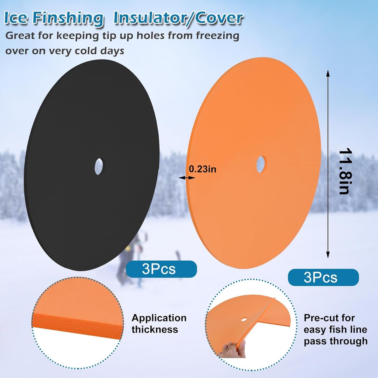 Ice Fishing Hole Covers, 12 Inch Insulator Covers Lid Fish Tip Ups Equipment Winter Accessories for Houses orange,black-6 -