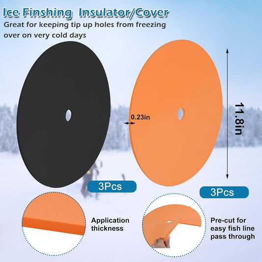 Ice Fishing Hole Covers, 12 Inch Insulator Covers Lid Fish Tip Ups Equipment Winter Accessories for Houses orange,black-6 -