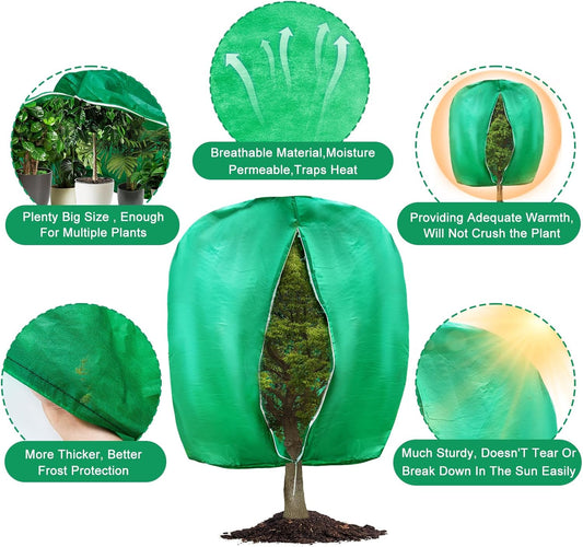 2pcs Huge Plant Covers Freeze Protection, 95"x83" Winter Tree Cover with Zipper Drawstring Thickened Frost Blanket Cloth Outside Plants Wrap Bag Garden for Potted Shrubs Flower Fruit