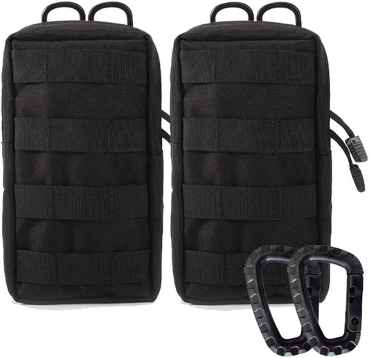 2 Pack Molle Pouches - Tactical Compact Water-Resistant Utility Gadget Gear EDC Pouch Hanging Waist Bags Black