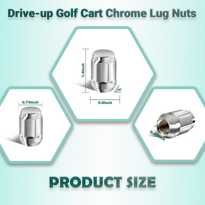 Golf Cart Chrome Lug Nuts Suitable for Yamaha/GEM Models 12MMx1.25-Pack of 16 -