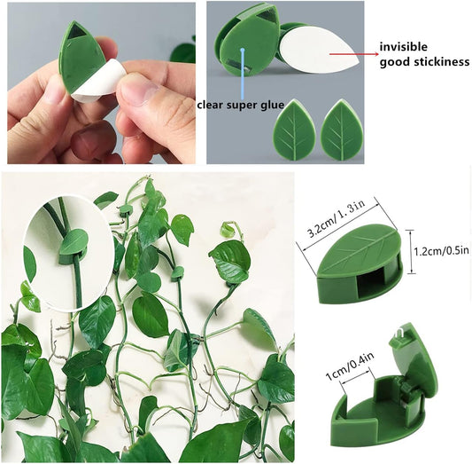 60 Pcs Plant Climbing Wall Fixture Clips Acrylic Self-Adhesive Sticker Fixer Vine Traction Invisible Holder Green Leaf Vines Hook Fixing Clip Indoor Outdoor Decoration - 60PCS