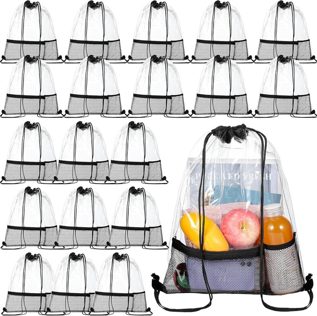 20 Pack Clear Drawstring Bags Bulk Stadium Approved Backpack for Sport Events Concerts Travel Beach - Hover Image