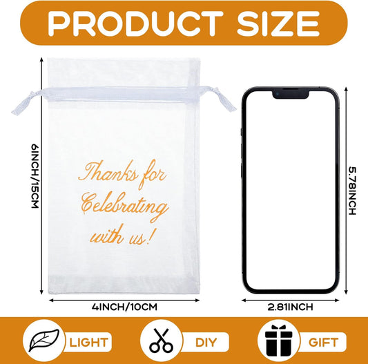 100 Pcs Sheer Organza Bags Wedding Favor Mesh Drawstring Thank You Gift Bag for Guests Candy Favors, Bridal Shower, Anniversary, Birthday(4 x 6 Inch,White) White 1 Count (Pack of 100)