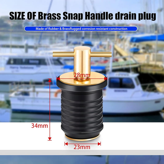 2 Pcs T-Handle Boat Drain Plug Brass Snap for Marine 1 Inch -