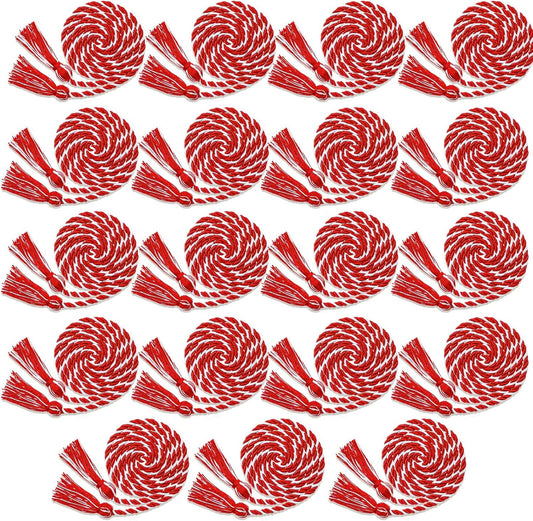 18 Pieces Graduation Cords Bulk 2026 Polyester Yarn Honor 67 Inch Braided Ropes with Tassels for College Students (Red and White) Red White -