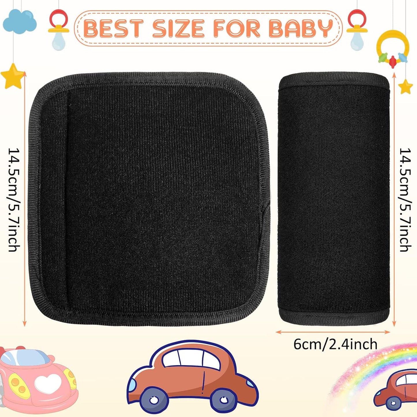 6 Pieces Car Seat Strap Pads Covers for Baby Kids, Carseat Shoulder Pads, Soft Belt Cover Infant Stroller Safety Cushion Boy and Girl, 2.4 x 5.7 Inches(Black) Black -