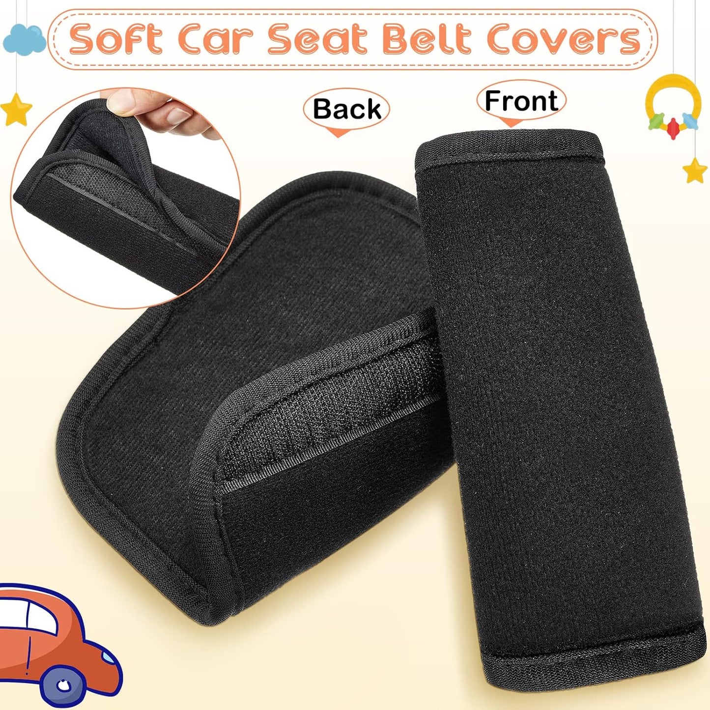 6 Pieces Car Seat Strap Pads Covers for Baby Kids, Carseat Shoulder Pads, Soft Belt Cover Infant Stroller Safety Cushion Boy and Girl, 2.4 x 5.7 Inches(Black) Black -