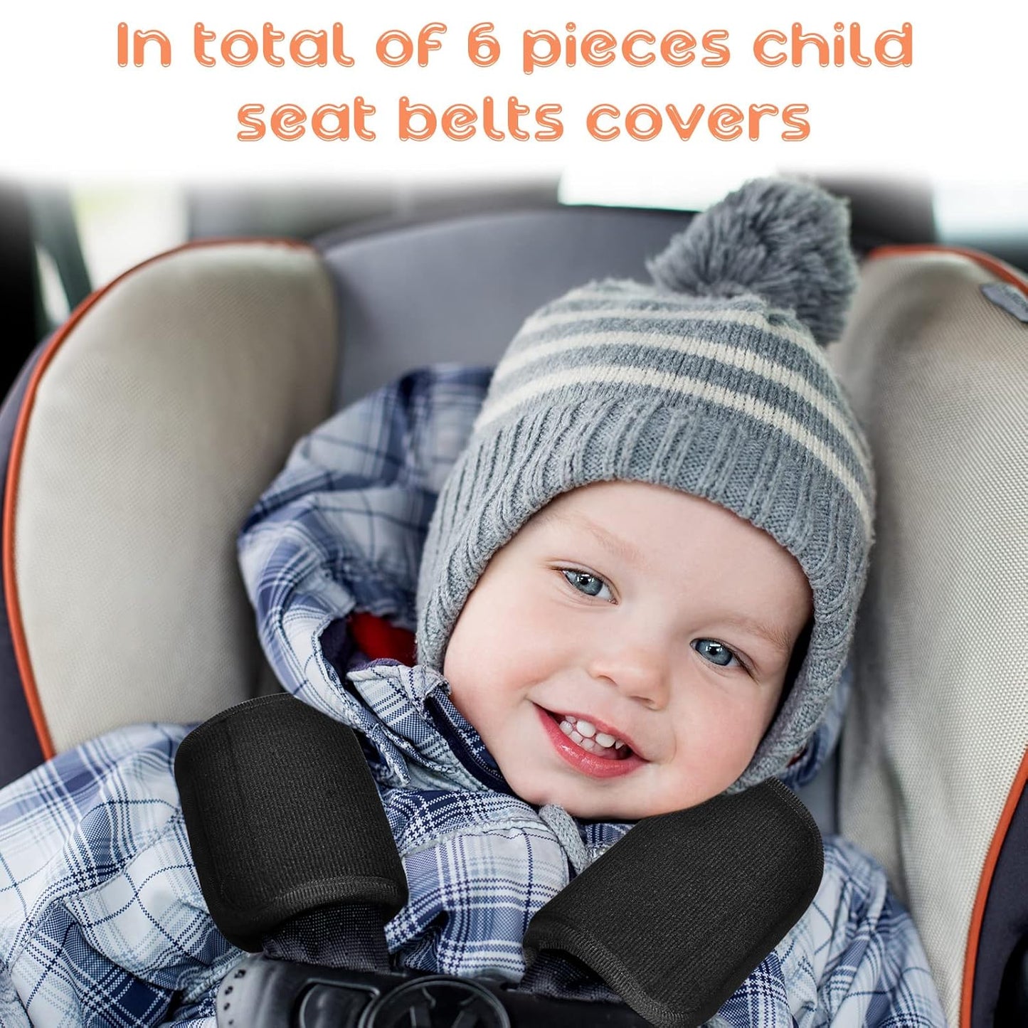 6 Pieces Car Seat Strap Pads Covers for Baby Kids, Carseat Shoulder Pads, Soft Belt Cover Infant Stroller Safety Cushion Boy and Girl, 2.4 x 5.7 Inches(Black) Black -
