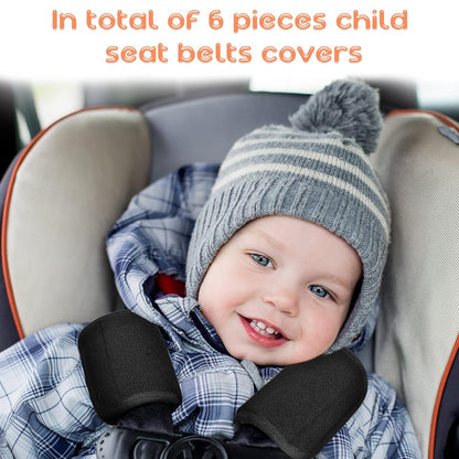 6 Pieces Car Seat Strap Pads Covers for Baby Kids, Carseat Shoulder Pads, Soft Belt Cover Infant Stroller Safety Cushion Boy and Girl, 2.4 x 5.7 Inches(Black) Black -
