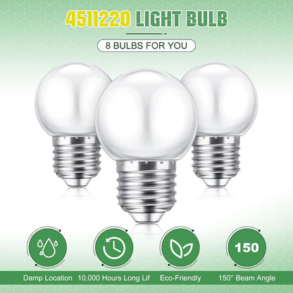 LED Night Light Bulb 1 Watt Low Wattage Bulbs 7.5 Equivalent 4511220 Lighting S11 White Lightbulb Small Globe with E26 Medium Base G45 2700k Not Dimmable for Outdoor Christmas, 8 Pieces -