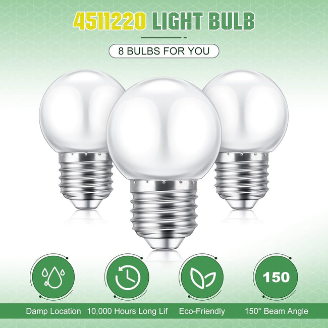 LED Night Light Bulb 1 Watt Low Wattage Bulbs 7.5 Equivalent 4511220 Lighting S11 White Lightbulb Small Globe with E26 Medium Base G45 2700k Not Dimmable for Outdoor Christmas, 8 Pieces - Main Image