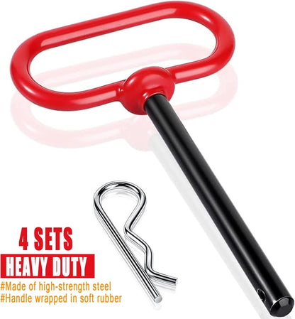 4 Pcs 3/8 x Inch Handle Hitch Pin for Tractor Trailer and Clip Tow Accessories Farm,Tractor,Turn Mower, Towing Cargo, Boat, RV, Car, Truck, Bike, ATV(Red) Red -