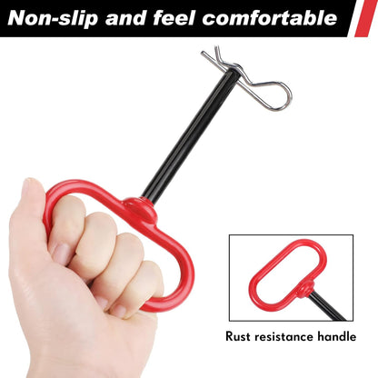 4 Pcs 3/8 x Inch Handle Hitch Pin for Tractor Trailer and Clip Tow Accessories Farm,Tractor,Turn Mower, Towing Cargo, Boat, RV, Car, Truck, Bike, ATV(Red) Red -